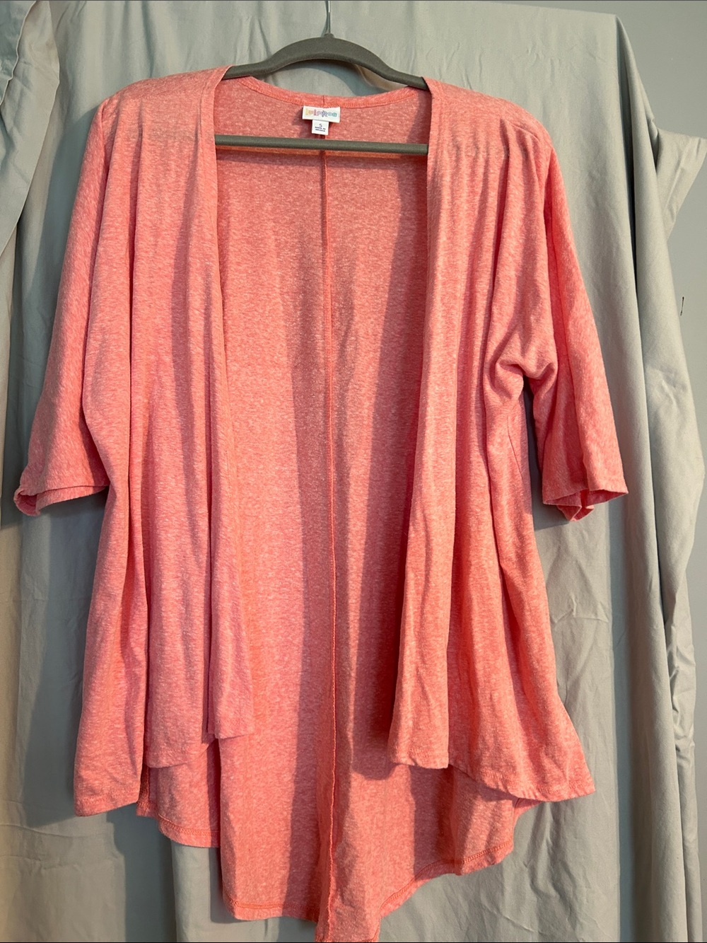 LuLaRoe Coral Peach Open-Front Draped Cardigan
